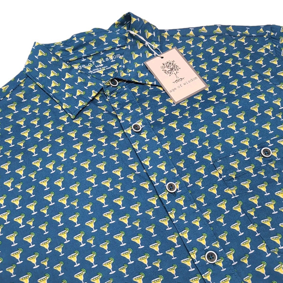 Age Of Wisdom Button Up Shirt Mens M Blue Margarita Cocktail Print Party NEW NWT - Picture 1 of 13